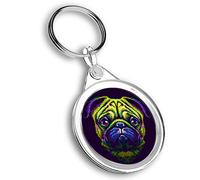 Destination Vinyl ltd 1 x Round Photo Keyring Pug Multicolored Head Dog |Keychain|Keyring|Charm| #61103