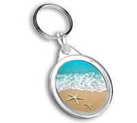 Destination Vinyl Ltd 1 x Round Photo Keyring Sandy Beach Starfish Sea Surf |Keychain|Keyring|Charm| #51973
