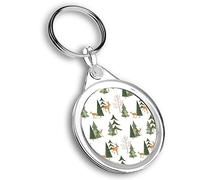Destination Vinyl ltd 1 x Round Photo Keyring Woodland Trees & Deer Winter Forest Christmas |Keychain|Keyring|Charm| #170937