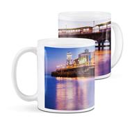 Destination Vinyl ltd 2 White Ceramic Mug Cup (11oz / 284ml) Bournemouth Pier Dorset England Beach for Coffee Tea Drinks Kitchen Office #50364