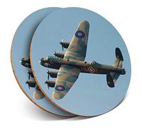 Destination Vinyl ltd 2 x MDF Glossy Top Coasters Round - Avro Lancaster Bomber Vintage Plane 13086