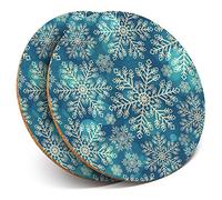 Destination Vinyl ltd 2 x MDF Glossy Top Coasters Round - Blue Snowflakes Vintage Christmas 12404