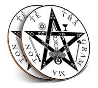Destination Vinyl ltd 2 x MDF Glossy Top Coasters Round - Pentagram Gram Ma Ton God Greek 10452