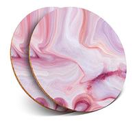 Destination Vinyl ltd 2 x MDF Glossy Top Coasters Round - Pink Marble Effect Stone Agate Art 21843