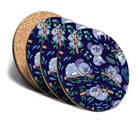 Destination Vinyl Ltd 4 x Round Coaster Set - Cartoon Koala Bears Blue Purple Australia Animal Kids Dinner Table Desk Accessory #19223