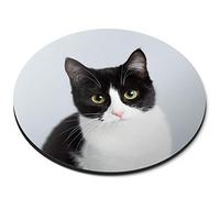 Destination Vinyl Ltd Black & White Cat Kitten Pet - Flexible Round 5mm Rubber Mouse Mat Pad Office Home Novelty Printed Desk Accessory 15634