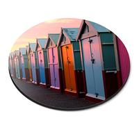 Destination Vinyl ltd Brighton Seafront Beach Huts UK Flexible Round 5mm Rubber Mouse Mat Pad Office Home Novelty Printed Desk Accessory #50386
