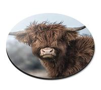 Destination Vinyl Ltd Fluffy Brown Highland Cow Scotland - Flexible Round 5mm Rubber Mouse Mat Pad Office Home Novelty Printed Desk Accessory 16296