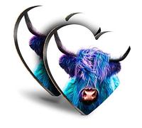 Destination Vinyl ltd Great Coasters (Set of 2) Heart - Blue Pop Art Highland Cow Animal Drink Glossy Coasters/Tabletop Protection for Any Table Type #21683