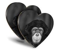 Destination Vinyl ltd Great Coasters (Set of 2) Heart - BW - Cheeky Chimpanzee Monkey Drink Glossy Coasters/Tabletop Protection for Any Table Type #36178