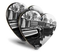 Destination Vinyl ltd Great Coasters (Set of 2) Heart - BW - Narrowboat?s Canal River Boat Home Drink Glossy Coasters/Tabletop Protection for Any Table Type #37388
