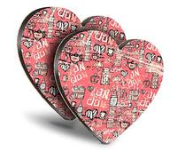 Destination Vinyl ltd Great Coasters (Set of 2) Heart - London Landmarks Pink Art Graffiti Drink Glossy Coasters/Tabletop Protection for Any Table Type #21804