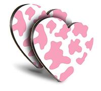 Destination Vinyl ltd Great Coasters (Set of 2) Heart - Pink White Cow Print Pattern Drink Glossy Coasters/Tabletop Protection for Any Table Type #16457