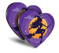 Destination Vinyl ltd Great Coasters (Set of 2) Heart - Purple Spooky Witch Full Moon Drink Glossy Coasters/Tabletop Protection for Any Table Type #14436