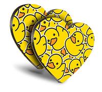 Destination Vinyl ltd Great Coasters (Set of 2) Heart - Yellow Rubber Ducks Duckling Drink Glossy Coasters/Tabletop Protection for Any Table Type #2078