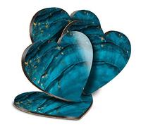 Destination Vinyl ltd Great Coasters (Set of 4) Heart - Blue Teal Turquoise Ink Art Drink Glossy Coasters/Tabletop Protection for Any Table Type #2094