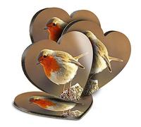 Destination Vinyl ltd Great Coasters (Set of 4) Heart - Robin Redbreast Bird Animals Birds Drink Glossy Coasters/Tabletop Protection for Any Table Type #8701