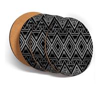 Destination Vinyl ltd Great Coasters (Set of 4) Round - BW - Aztec African Pattern Tribal Boho Drink Glossy Coasters/Tabletop Protection for Any Table Type #42458
