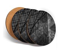 Destination Vinyl ltd Great Coasters (Set of 4) Round - BW - Scottish Painted Barrel Flag Tartan Drink Glossy Coasters/Tabletop Protection for Any Table Type #37287