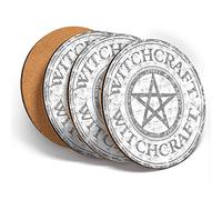 Destination Vinyl ltd Great Coasters (Set of 4) Round - BW - Witchcraft Pagan Symbol Witch Drink Glossy Coasters/Tabletop Protection for Any Table Type #39975