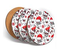 Destination Vinyl Ltd Great Coasters (Set of 4) Round - Christmas Santa Hat Skulls Goth Drink Glossy Coasters/Tabletop Protection for Any Table Type #44607