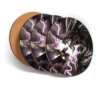 Destination Vinyl ltd Great Coasters (Set of 4) Round - Fantasy Dragon Wallpaper Gaming Gamer Drink Glossy Coasters/Tabletop Protection for Any Table Type #45000