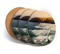 Destination Vinyl ltd Great Coasters (Set of 4) Round - Mawgan Porth Newquay Cornwall Drink Glossy Coasters/Tabletop Protection for Any Table Type #45692