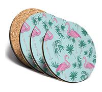 Destination Vinyl Ltd Great Coasters (Set of 4) Round - Pink Tropical Flamingo Pattern Drink Glossy Coasters/Tabletop Protection for Any Table Type #13047