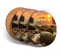 Destination Vinyl ltd Great Coasters (Set of 4) Round - Porth Nanven Cornwall Beach Drink Glossy Coasters/Tabletop Protection for Any Table Type #46158
