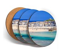 Destination Vinyl ltd Great Coasters (Set of 4) Round - Porthminster Beach St Ives Cornwall Drink Glossy Coasters/Tabletop Protection for Any Table Type #46157