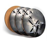 Destination Vinyl ltd Great Coasters (Set of 4) Round - Supermarine Spitfire mk XVI Drink Glossy Coasters/Tabletop Protection for Any Table Type #46342