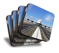 Destination Vinyl ltd Great Coasters (Set of 4) Square - A380 Airbus Plane Runaway Pilot Drink Glossy Coasters/Tabletop Protection for Any Table Type #8108