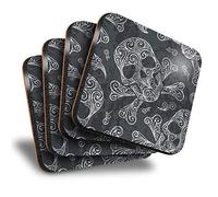 Destination Vinyl Ltd Great Coasters (Set of 4) Square - Black Swirly Skull Skulls Goth Drink Glossy Coasters/Tabletop Protection for Any Table Type #8184