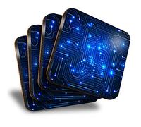 Destination Vinyl ltd Great Coasters (Set of 4) Square - Blue Circuit Board Tech Geek Computer Drink Glossy Coasters/Tabletop Protection for Any Table Type #8127