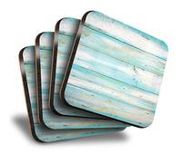 Destination Vinyl ltd Great Coasters (Set of 4) Square - Blue Distressed Wood Seaside Surf Drink Glossy Coasters/Tabletop Protection for Any Table Type #15868