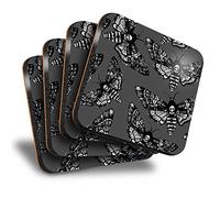 Destination Vinyl ltd Great Coasters (Set of 4) Square - BW - Death's Head Hawk Moth Print Drink Glossy Coasters/Tabletop Protection for Any Table Type #36965