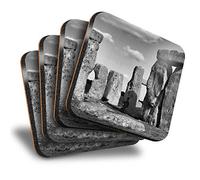Destination Vinyl ltd Great Coasters (Set of 4) Square - BW - Stonehenge Wiltshire England Drink Glossy Coasters/Tabletop Protection for Any Table Type #35047
