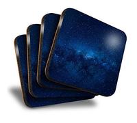 Destination Vinyl ltd Great Coasters (Set of 4) Square - Dark Blue Galaxy Nebula Space Drink Glossy Coasters/Tabletop Protection for Any Table Type #15521
