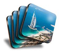 Destination Vinyl ltd Great Coasters (Set of 4) Square - Dubai UAE Burj Al Arab Hotel Drink Glossy Coasters/Tabletop Protection for Any Table Type #44913