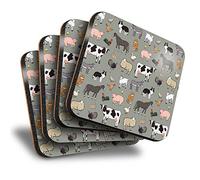 Destination Vinyl ltd Great Coasters (Set of 4) Square - Farmyard Animals Cow Sheep Horse Drink Glossy Coasters/Tabletop Protection for Any Table Type #15956