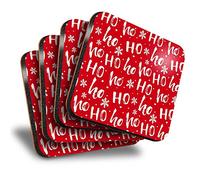 Destination Vinyl ltd Great Coasters (Set of 4) Square - Ho Ho Ho Red Christmas Santa Drink Glossy Coasters/Tabletop Protection for Any Table Type #21352