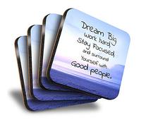Destination Vinyl Ltd Great Coasters (Set of 4) Square - Inspirational Quote Dream Big Positive Drink Glossy Coasters/Tabletop Protection for Any Table Type #45405