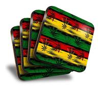 Destination Vinyl ltd Great Coasters (Set of 4) Square - Jamaican Flag Cannabis Pattern Drink Glossy Coasters/Tabletop Protection for Any Table Type #16551