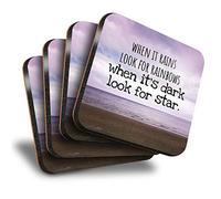 Destination Vinyl Ltd Great Coasters (Set of 4) Square - Motivational Quote Hard Times Positivity Drink Glossy Coasters/Tabletop Protection for Any Table Type #45790