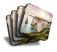 Destination Vinyl Ltd Great Coasters (Set of 4) Square - Old Harry Rocks Isle of Purbeck Dorset Drink Glossy Coasters/Tabletop Protection for Any Table Type #16123