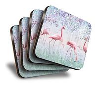 Destination Vinyl ltd Great Coasters (Set of 4) Square - Pink Flamingo Birds in Nature Drink Glossy Coasters/Tabletop Protection for Any Table Type #24012