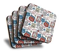 Destination Vinyl ltd Great Coasters (Set of 4) Square - Route 66 Highway USA Road Trip America Drink Glossy Coasters/Tabletop Protection for Any Table Type #8137