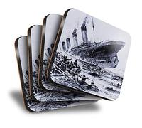 Destination Vinyl ltd Great Coasters (Set of 4) Square - Sinking Titanic Ocean Liner Ship 1912 Drink Glossy Coasters/Tabletop Protection for Any Table Type #46299