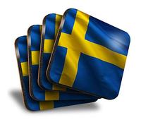 Destination Vinyl ltd Great Coasters (Set of 4) Square - Swedish Flying Flag Swedish Drink Glossy Coasters/Tabletop Protection for Any Table Type #16368