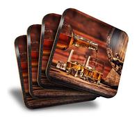 Destination Vinyl ltd Great Coasters (Set of 4) Square - Whisky Glasses Barrel Whiskey Drink Glossy Coasters/Tabletop Protection for Any Table Type #15687